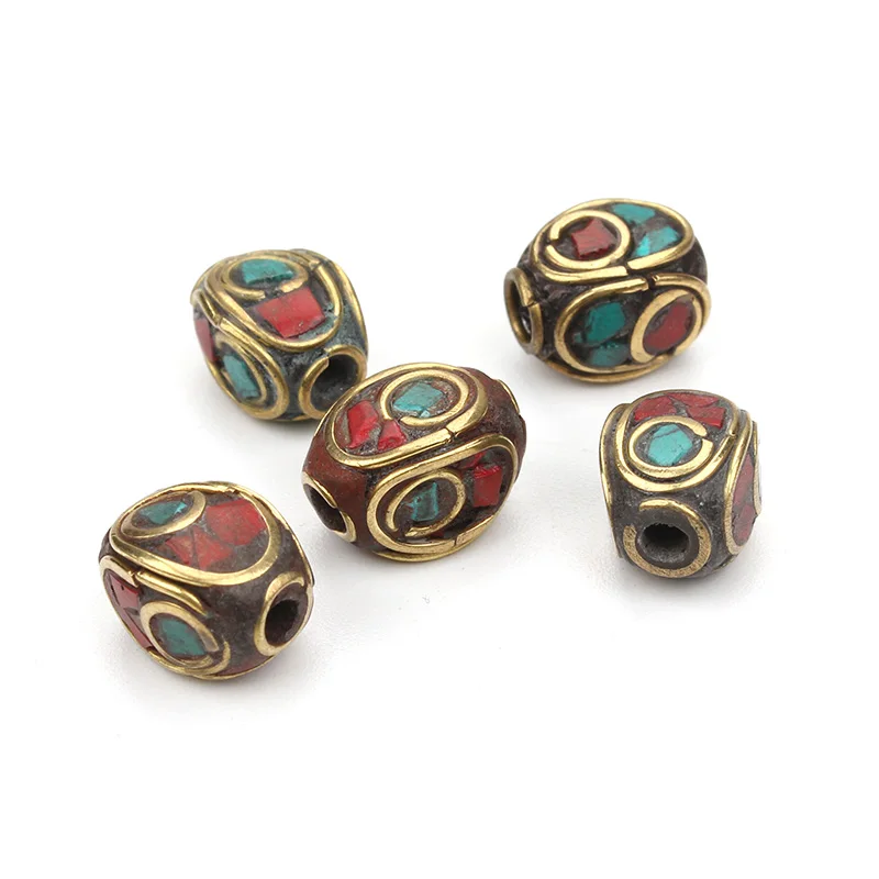 5 шт./лот 8*9 мм Непальские бусины ручной работы с Буддой латунные инкрустированные