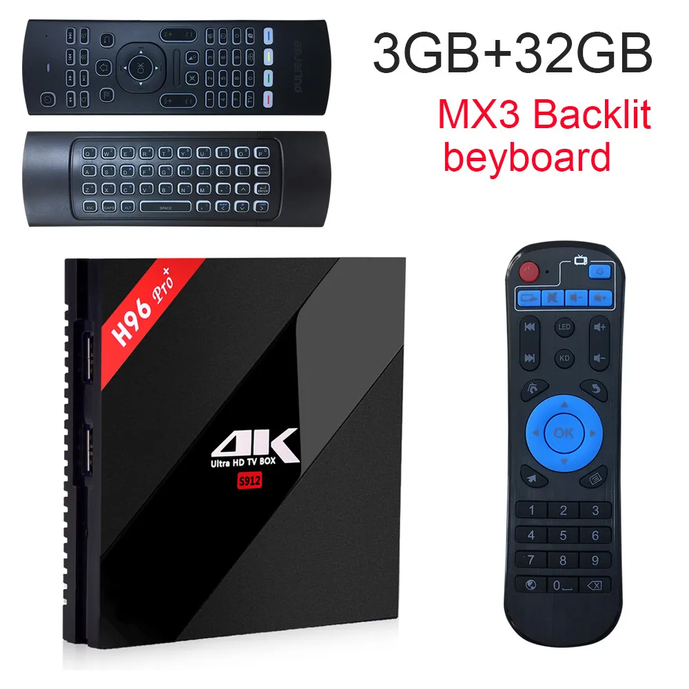 3GB32GB MX3 PULIERDE H96PRO плюс Смарт Android 7,1 ТВ приставка Amlogic S912 Восьмиядерный 3g 32G 2,4 GHz/5,8 GHz Wifi 4K Bluetooth 4,1 PRO+ ТВ приставка - Цвет: 3GB32GB MX3