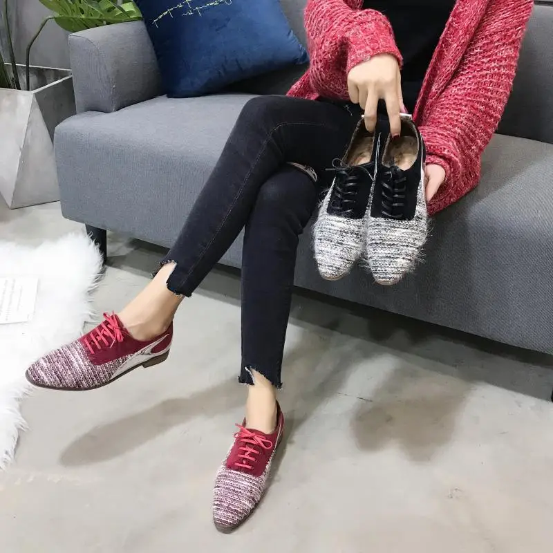 Modis/женские низкие ботинки из плюша и шерсти на меху плоской подошве с ремешками