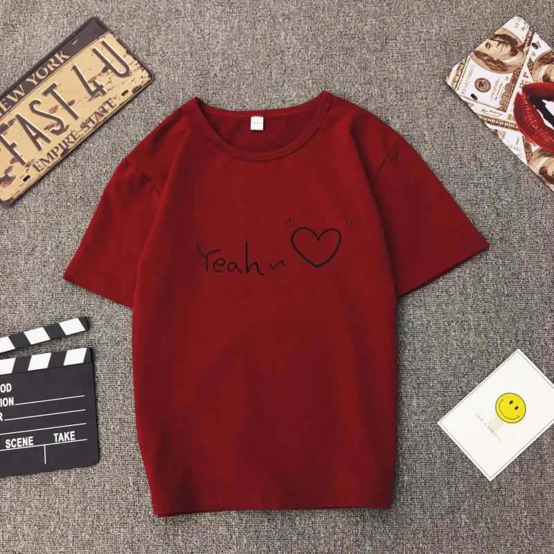 2019 Summer Couples Lovers T-Shirt for Women Casual Tops Tshirt T Shirt Love Heart Letters Print Female | Женская одежда