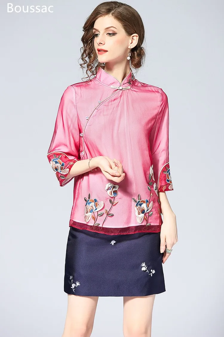 

Бесплатная доставка, летние женские блузки cheongsam с вышивкой в китайском стиле большого размера