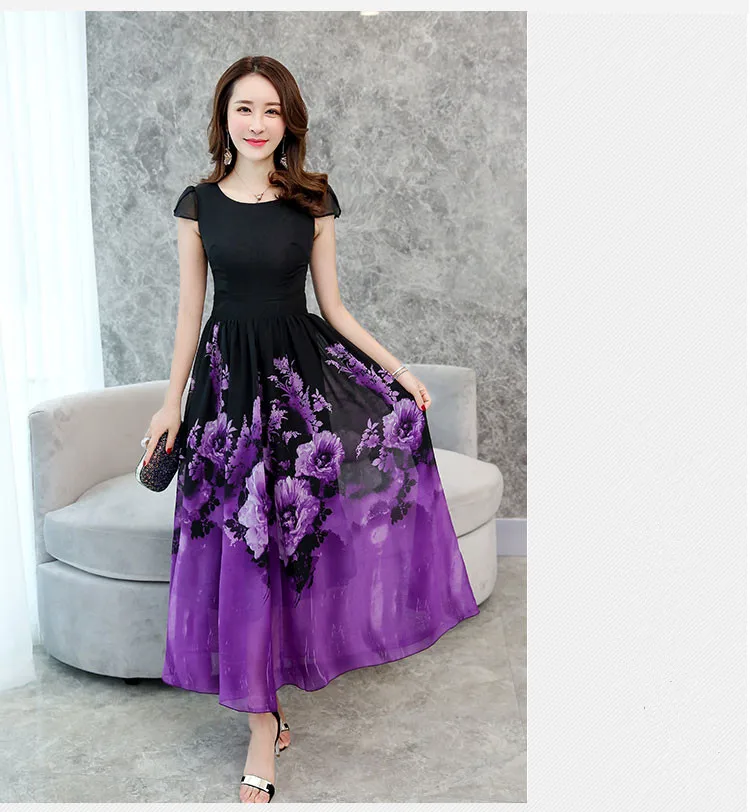 Dingaozlz летнее платье размера плюс Vestidos модное печатное шифоновое платье с коротким рукавом тонкое женское богемное пляжное длинное платье