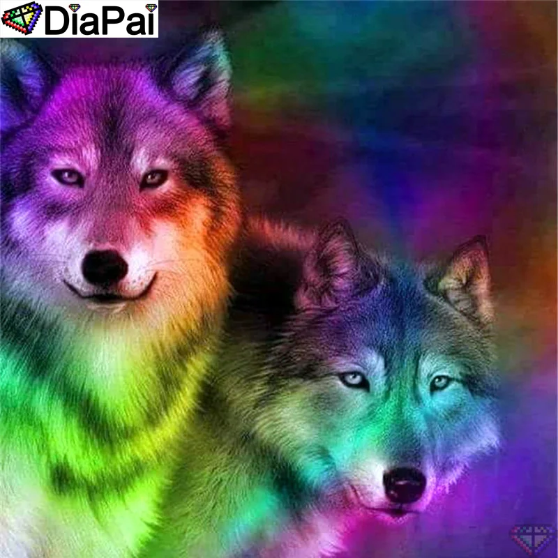 DiaPai 100% Full Square/Round Drill 5D DIY Diamond Painting &quotColored wolf&quot Embroidery Cross Stitch 3D Decor A20695 | Дом и сад