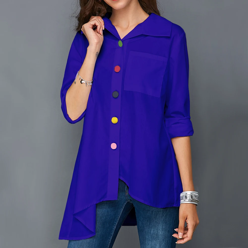 Женская рубашка с разноцветными пуговицами асимметричные свободные женские