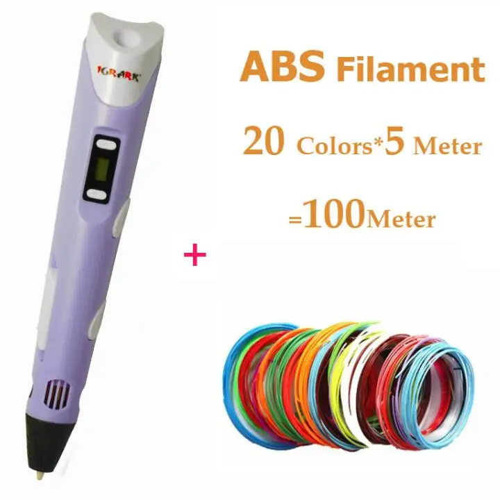 Purple add 100m ABS IGRARK 3D печатная ручка для детского дня рождения/Рождественские подарки Волшебная 3D Ручка для рисования с 1,75 мм ABS/PLA нити 3D инструменты для рисования - Цвет: Purple add 100m ABS