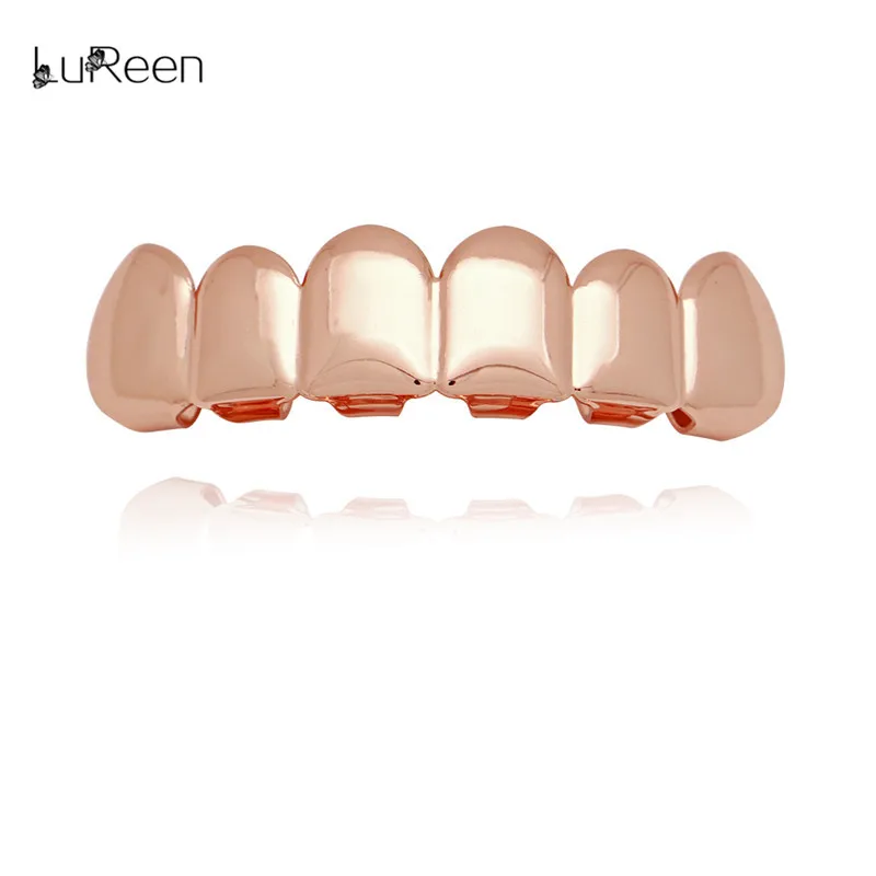 Lureen в стиле хип-хоп золотые зубы Grillz верхние и нижние зубы грили зубные вампиры зубы колпачки рот Хэллоуин вечерние украшения для тела - Окраска металла: rose goldtop