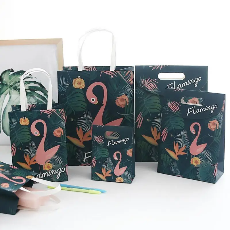 

20Pcs Flamingo Paper Gift Bag Candy Cookies Bread Paper Bags Wedding Home Party Birthday Gift Packaging Bags