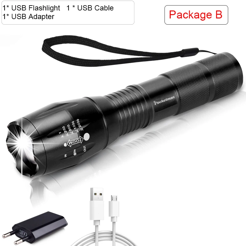 Package B Самый яркий Перезаряжаемый USB фонарик, светодиодный фонарь COB+ L2/T6, тактический фонарь, масштабируемый, высокая мощность, zaklamp, светодиодный фонарь - Испускаемый цвет: Package B