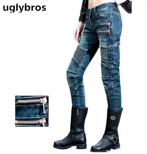 

Newest Fashion straight blue jeans size 25 26 27 uglybros MOTORPOOL UBS11 jeans motorcycle protection pants women moto pants