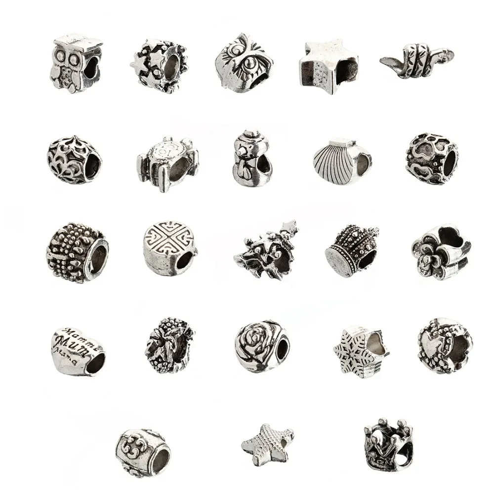 10 шт. античные серебряные шармы круглые шарики в форме сердца 5 мм отверстие для