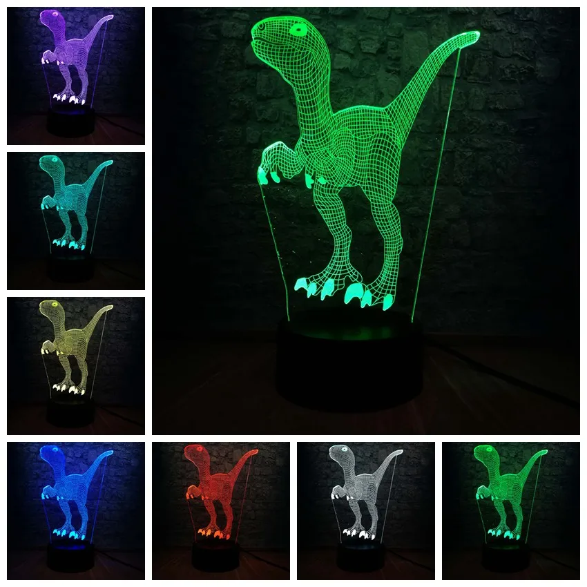 Парк Юрского периода акриловый светодиодный ночник 3D Динозавр свет RGB 7 цветов Изменение USB База переключатель выставка малыш Рождественская игрушка на подарок для мальчика