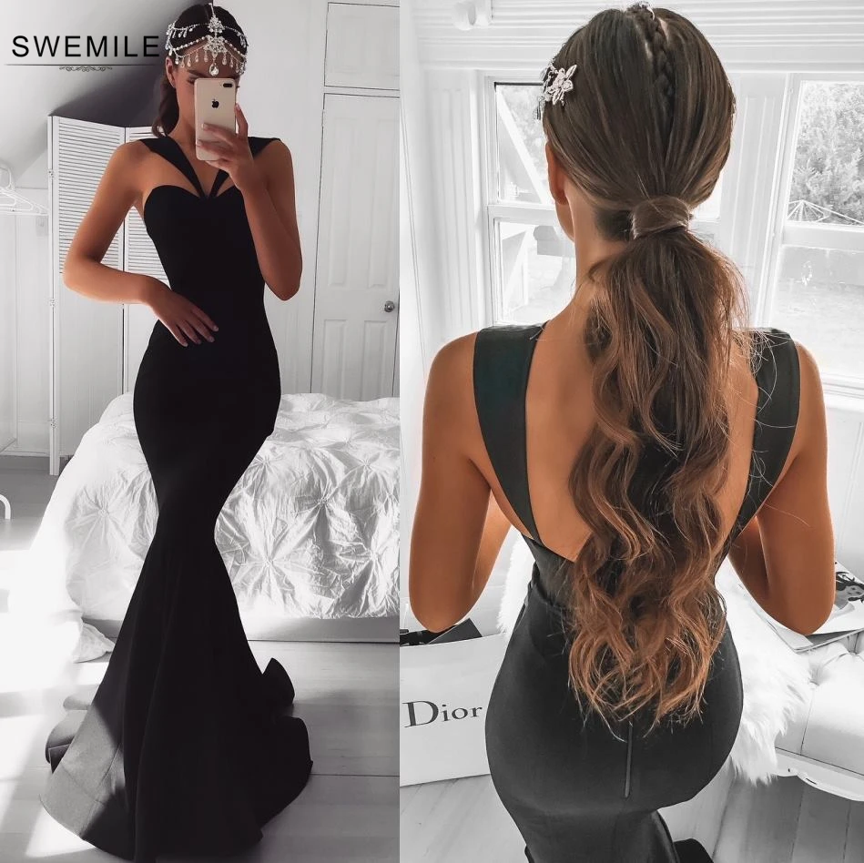 

Sexy Backless Mermaid Prom Dresses 2019 Prom Gowns Charming Hater Black Prom Gowns Custom Make Long Party Dress Vestidos De Gala