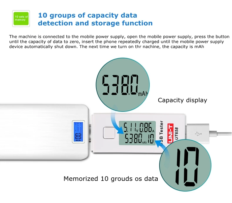 UNI-T UT658 UT658B USB Тестер Вольтметр Амперметр цифровой ЖК-дисплей монитор напряжения измеритель тока 9 в 3 А с подсветкой