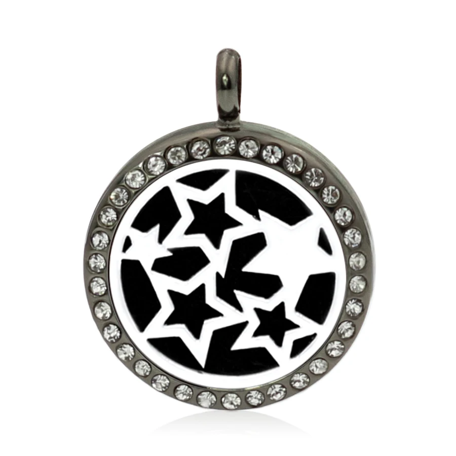 Gun black bling Maple leaf peace moon star 25mm Perfume essential oil diffuser locket pendant necklace with 1 pad random as gift |