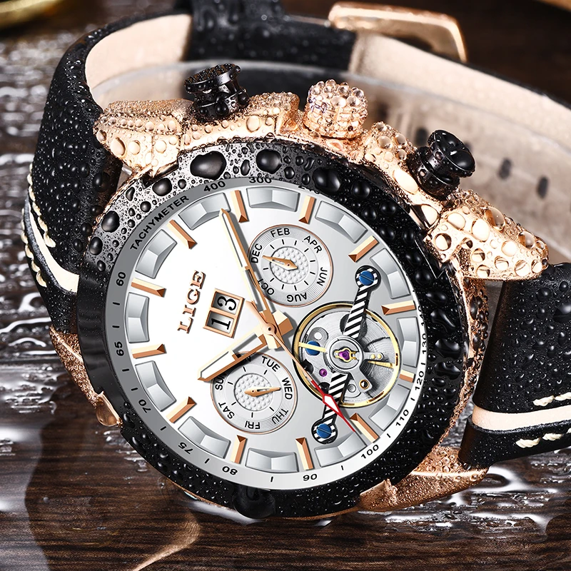 Наручные часы lige Мужские механические наручные Tourbillon военные спортивные мужские
