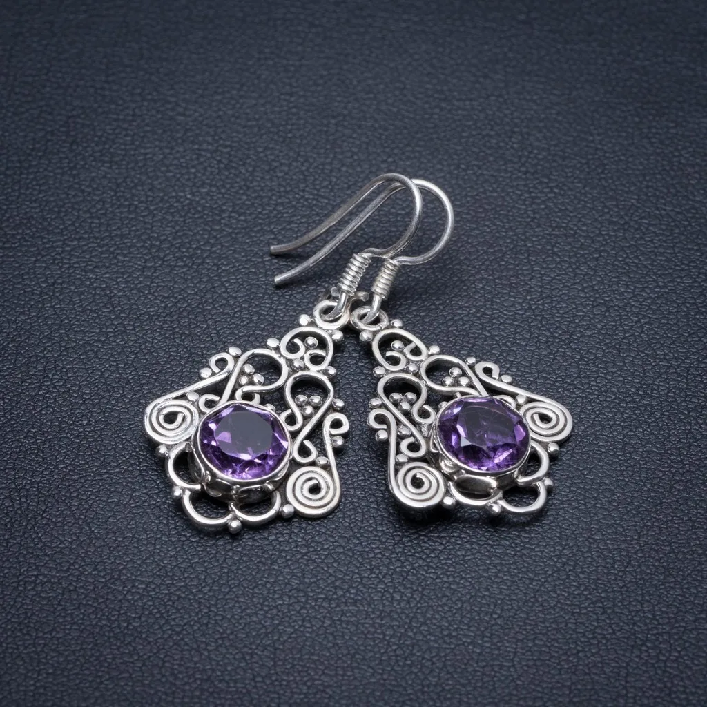 Серьги из серебра 925 пробы с натуральным аметистом ручной работы 1 1/2 дюйма