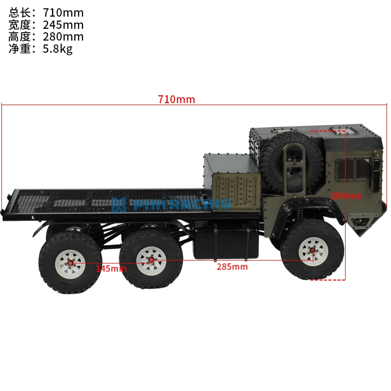CNC алюминиевый сплав 1/10 RC Гусеничный 6x6 военный грузовик внедорожный автомобиль