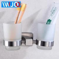 toothbrush holder cup stainless steel 2 glass cup tumbler holders set wall mounted toothpaste storage rack bathroom accessories