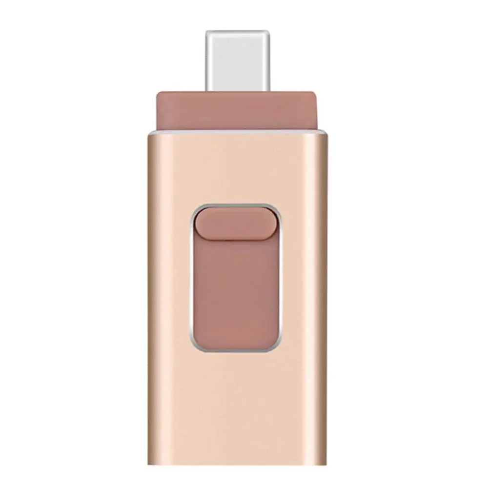 Золотой 4 в 1 iPhone USB флеш-накопитель 128 ГБ Флешка 256 Гб OTG флеш-карта памяти Usb 3,0 для iPhone Android сотовый телефон Micro usb type C - Цвет: Золотой