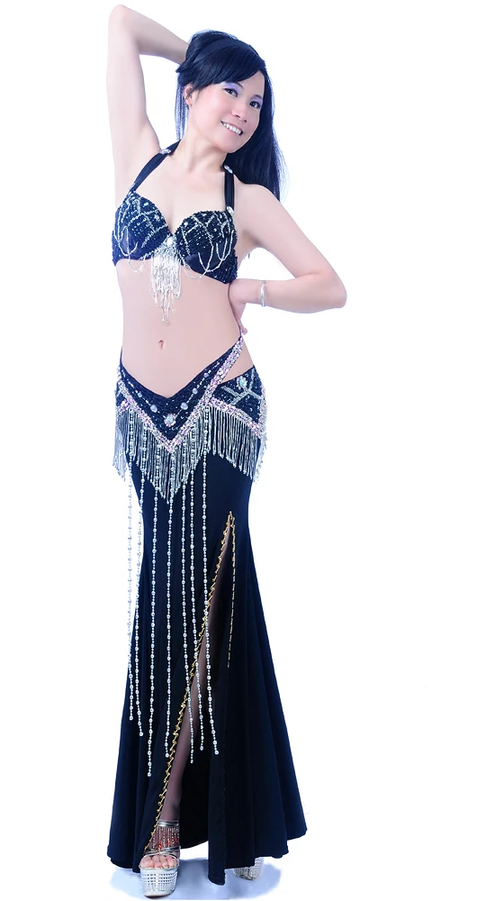 Бюстгальтер из бисера пояс и макси-юбка женский сексуальный костюм для танца