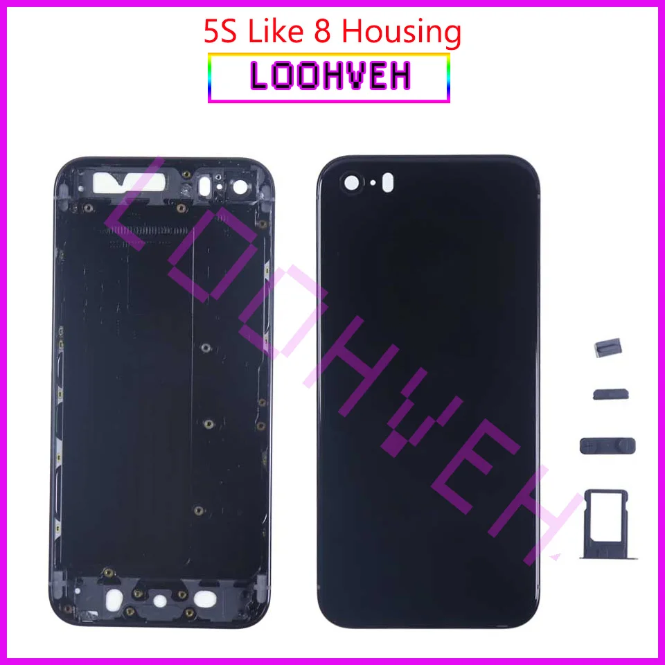 Для IPhone 5 5G или 5S и SE как 8 sty корпус крышка батареи дверь задняя крышка корпуса рамка задняя крышка+ батарея наклейка чехол - Цвет: 5S Like 8 black
