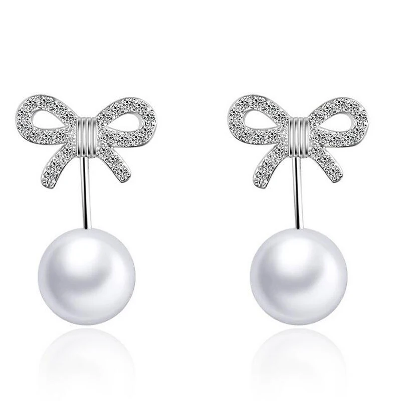 New Fashion Korean Jewelry Silver Butterfly Bow Knot Pearl Stud Earrings For Women | Украшения и аксессуары