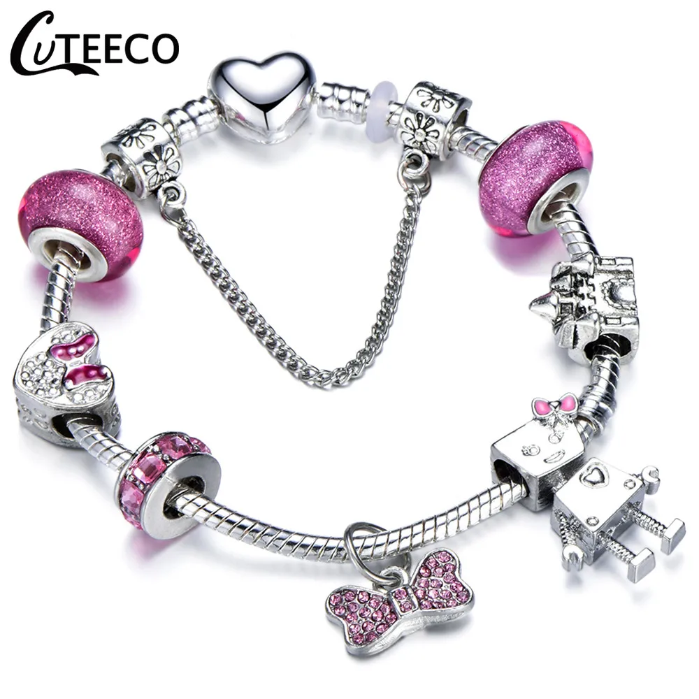 CUTEECO несколько стилей Микки Троян мотаться DIY Шарм браслет со змеиной цепочкой подходит брендовый браслет для женщин ювелирный подарок - Окраска металла: AD0719