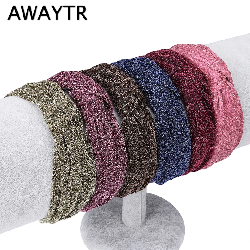 AWAYTR, новинка, модная блестящая повязка на голову с узлом для женщин, повязка на голову для женщин, женский обруч для волос с бантиком, аксессуары для волос для девочек, повседневный головной убор