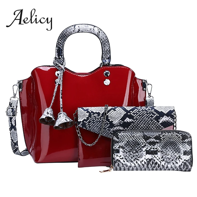 Aelicy 3 шт. женские роскошные кожаные сумки со змеиным принтом Высококачественная