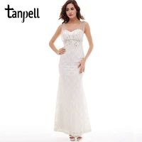 tanpell sheath long prom dress ivory lace pearls rhinestones beading sleeveless floor length dress zipper up formal prom dresses