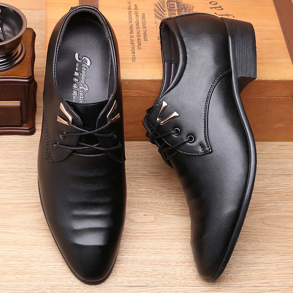 Luxury Leather Formal Men Dress Shoes Genuine Lace Up Brogue Flats Oxfords For Wedding Office Business | Обувь