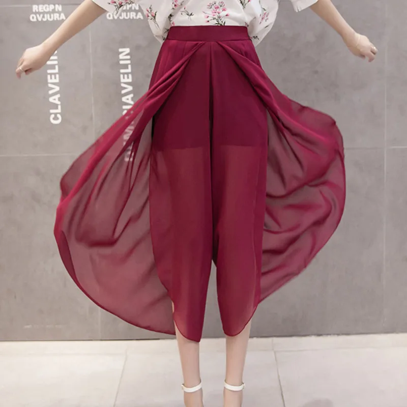 Женские шифоновые широкие брюки до щиколотки повседневные свободные прозрачные