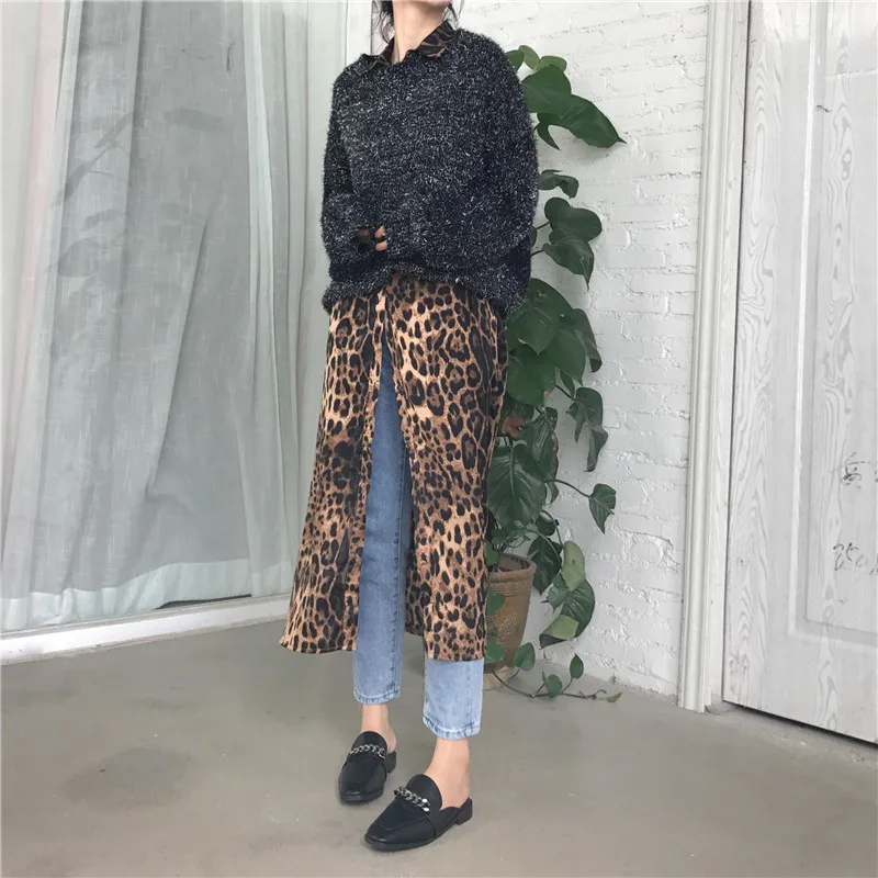 

Leopard print shirt dress women long sleeve causal loose split dress Fashion summer streetwear Button up korean dresses vestidso