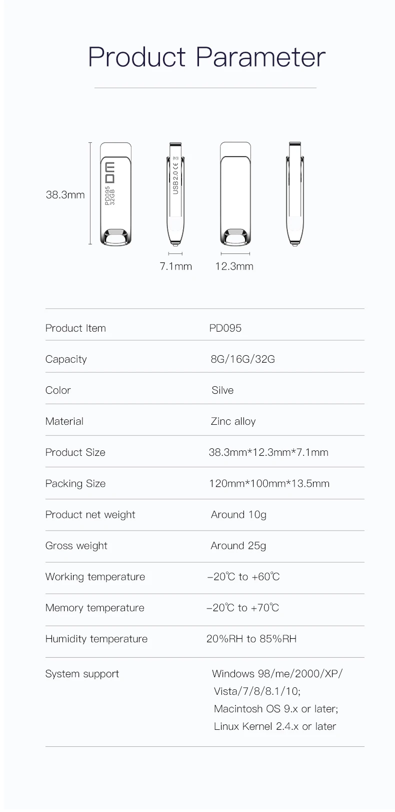 DM PD095 USB флеш-накопитель, 32 Гб металлический флеш-накопитель USB2.0 карта памяти 64 ГБ флеш-накопитель реальная емкость 16 Гб