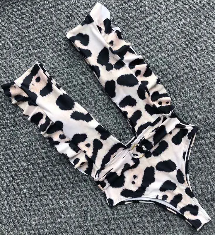 leopard Сексуальный сдельный женский купальник, глубокий v-образный вырез, Леопардовый принт, змеиный принт, купальник, монокини, купальник, пляжная одежда, черный, белый, красный - Цвет: leopard