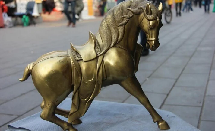 Collectible bronze S2738 12 Chinese Folk Brass Copper Feng Shui Lucku Running War Horse Steed Art Statue | Дом и сад