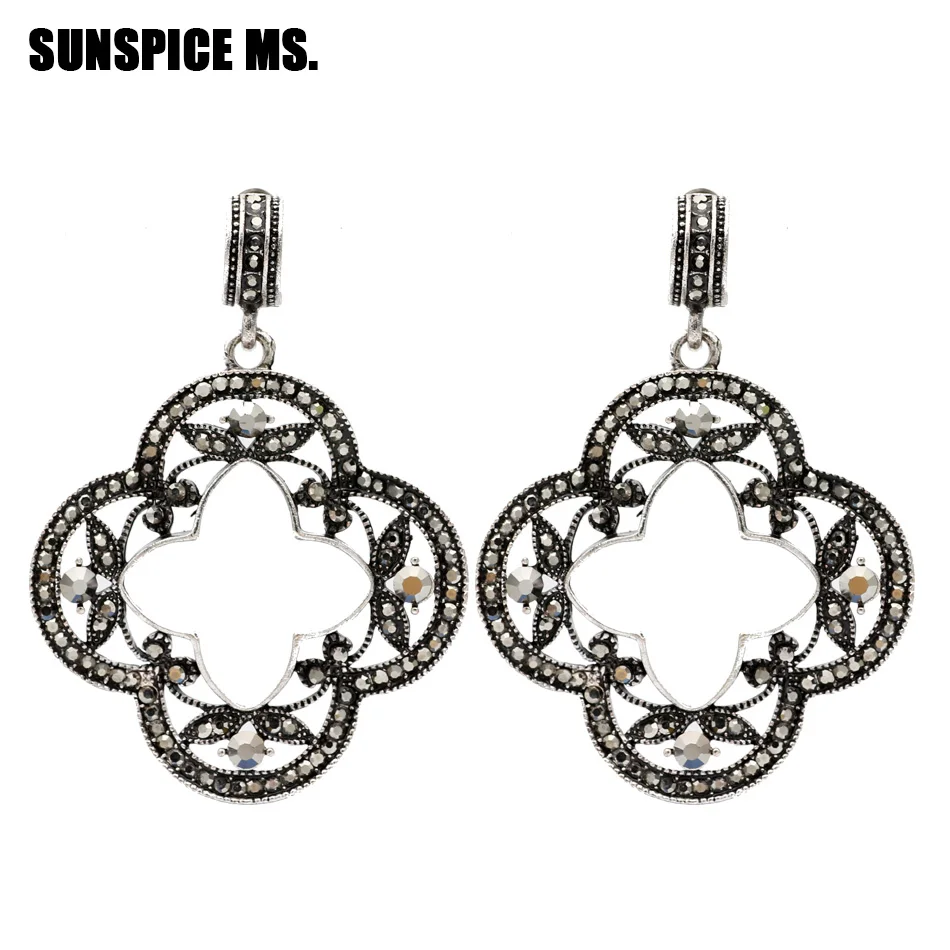 xf05silver SUNSPICE, MS, этнические, индийские, птичья клетка, серьги для женщин, античное золото, серебро, цвет, Египетский, серьги-капли, Ретро стиль, Ретро стиль, бохо, Древние ювелирные изделия - Окраска металла: xf05silver