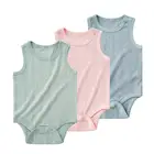 Одежда для новорожденных; Новинка 2022 года; Дышащая хлопковая летняя одежда для маленьких мальчиков и девочек; Однотонные Боди без рукавов с круглым вырезом