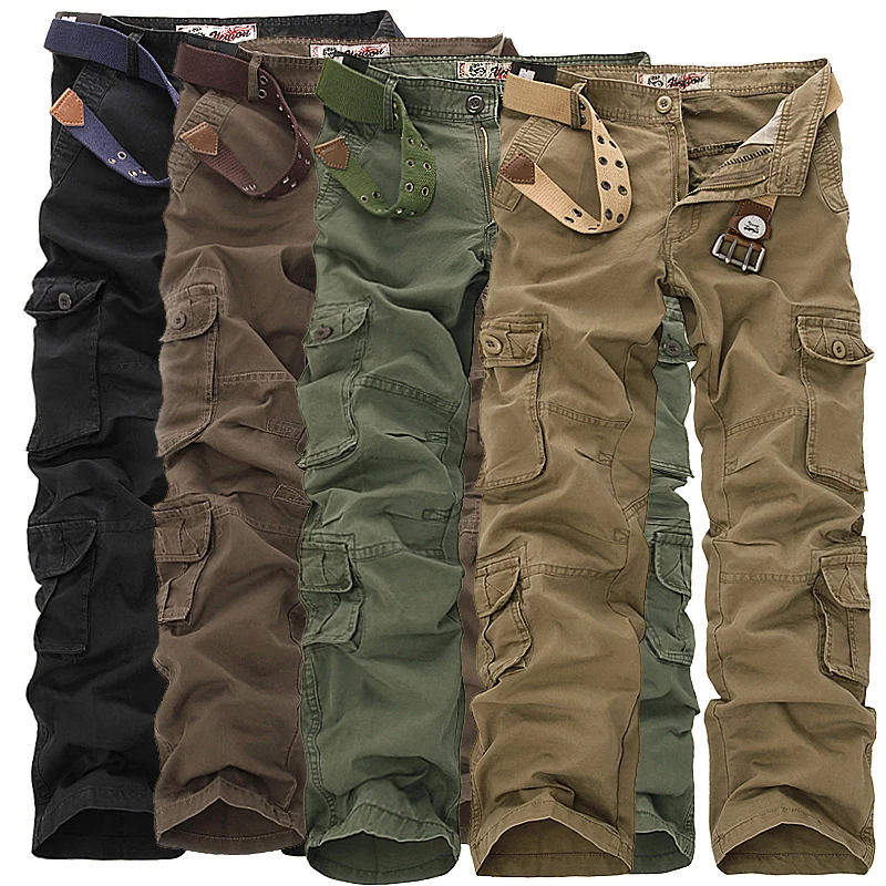 

Autumn 2018 New Arrival Mens Casual Loose Fit Cargo Pants Multi-Pockets Pants Army Green Plus Size 44 46