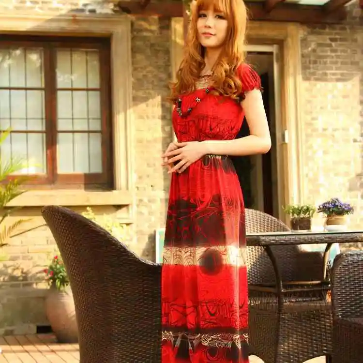 Free Shipping new style slim fit floral dresses size chiffon boho print dress 1428727846 |