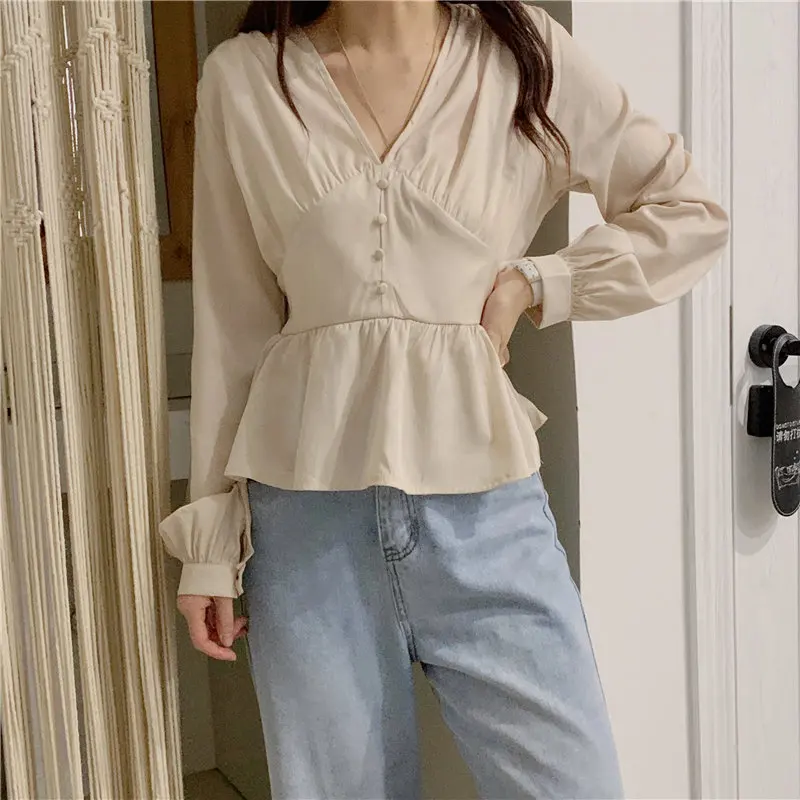 Женская свободная рубашка Hzirip в Корейском стиле повседневная Однотонная