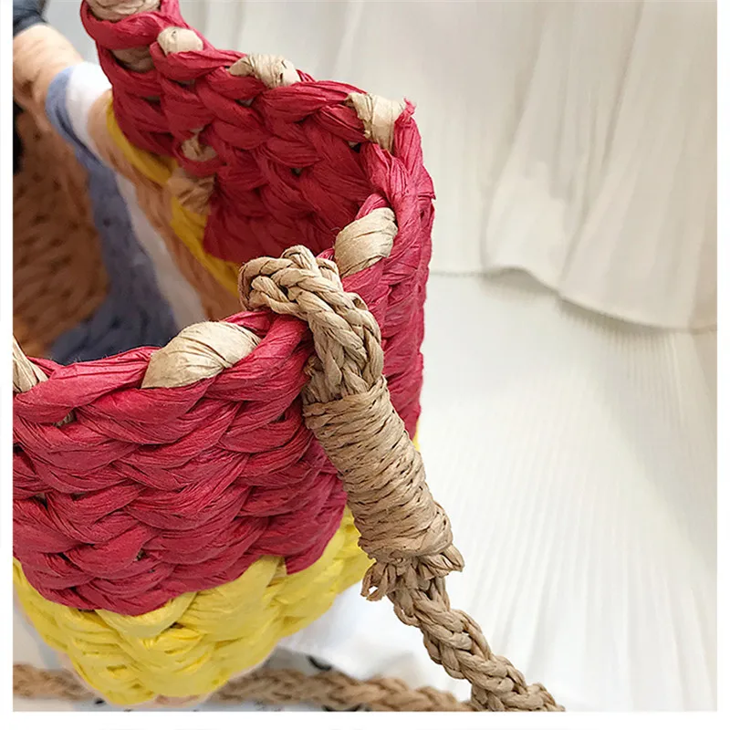Модная Соломенная женская летняя сумка из ротанга, ручная работа, тканые богемные пляжные женские сумки, плетеная Дорожная сумка на плечо, большая сумка-тоут