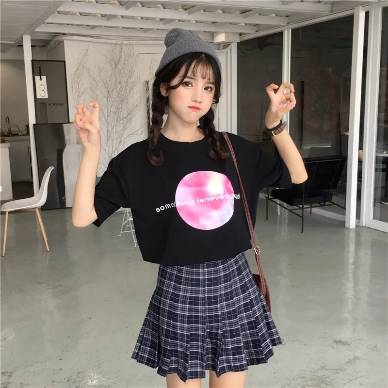 Модные женские футболки с принтом Луны Ulzzang лето 2018 Harajuku женская фиолетовая