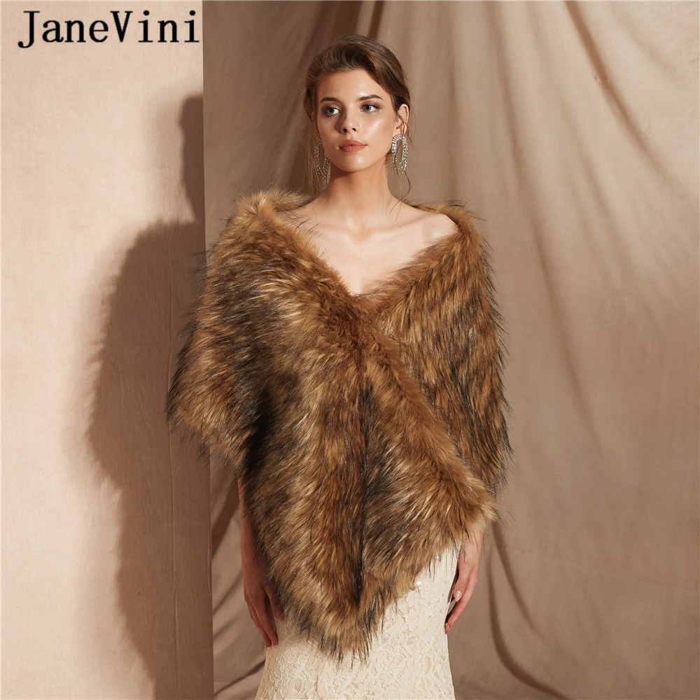 JaneVini 2019 Новая мода длинные волосы искусственный мех Свадебная шаль и обертывания