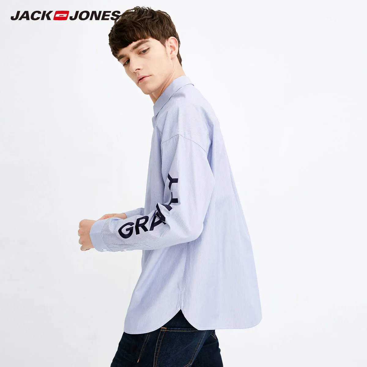 Jack Jones 2019 Весна и лето мужские рубашки 100% хлопок с длинным рукавом вышитые на