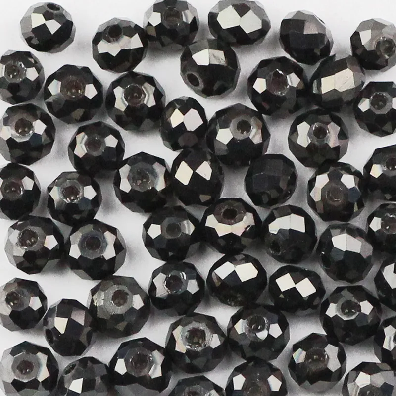 Black Grey WLYeeS метализированный цвет 6 мм бусины Австрийские хрустальные бусины, 50 шт в наборе, плоские круглые стеклянные бусины с большим отверстием для собственноручного Для женщин изготовление браслета ожерелья - Цвет: Black Grey