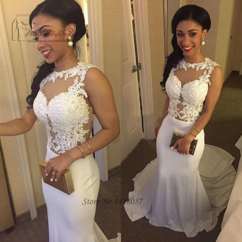 Женское вечернее платье-русалка белое кружевное длинное платье со шлейфом для