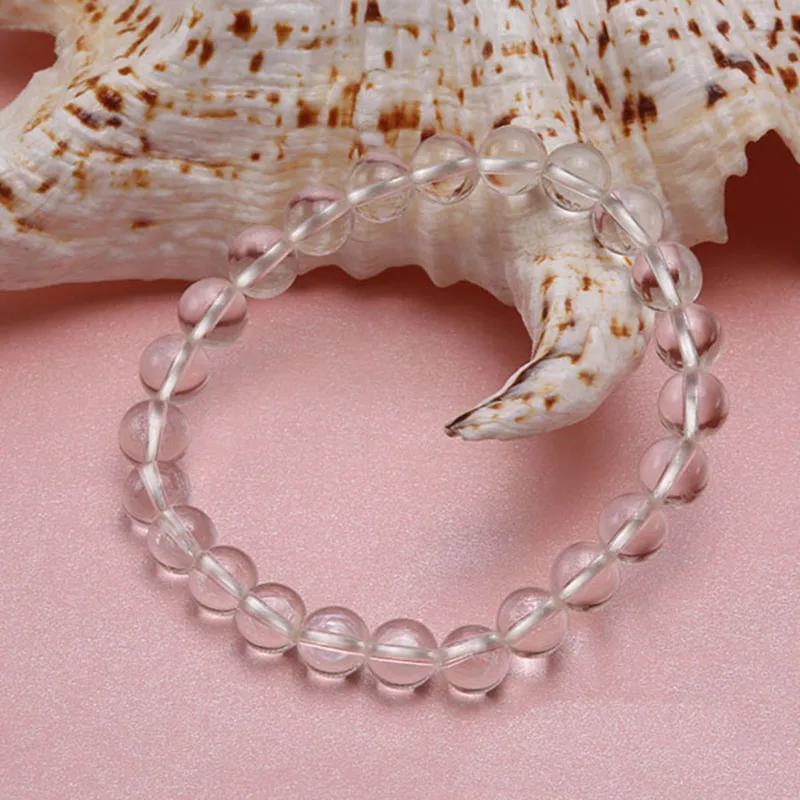 

JYX Elegant White Crystal Beads Bracelet 8mm Faceted Round Rock Crystal Elasticated Bracelet Summer Jewelry 7.5" For Women