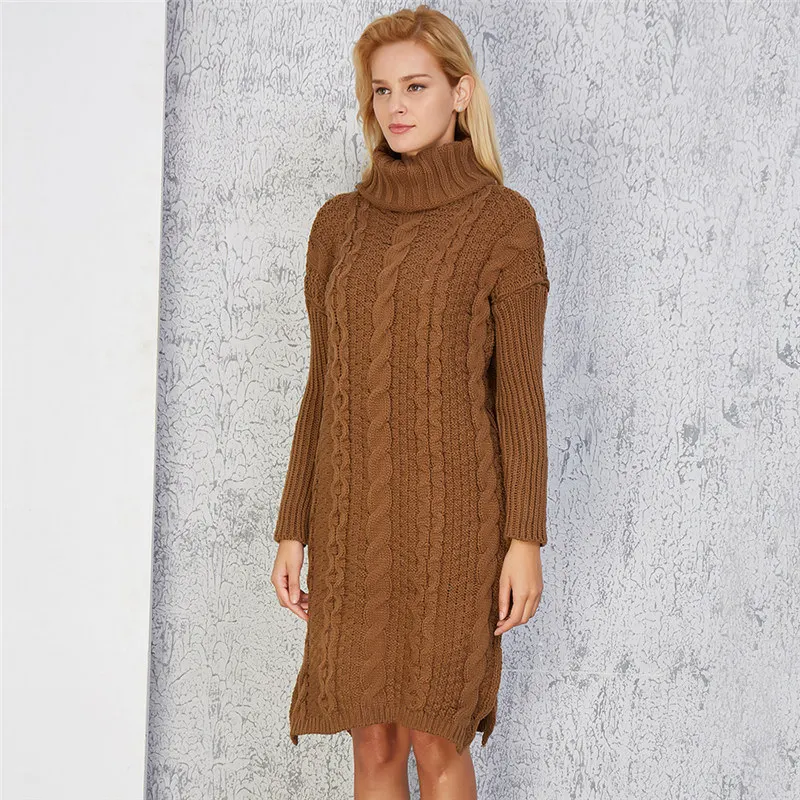 QIHUANG Thicken Knitted Pullovers Turtleneck Long Sweater For Women Autumn Winter Twist Knit Lady's 2018 Warm Pull Femme | Женская