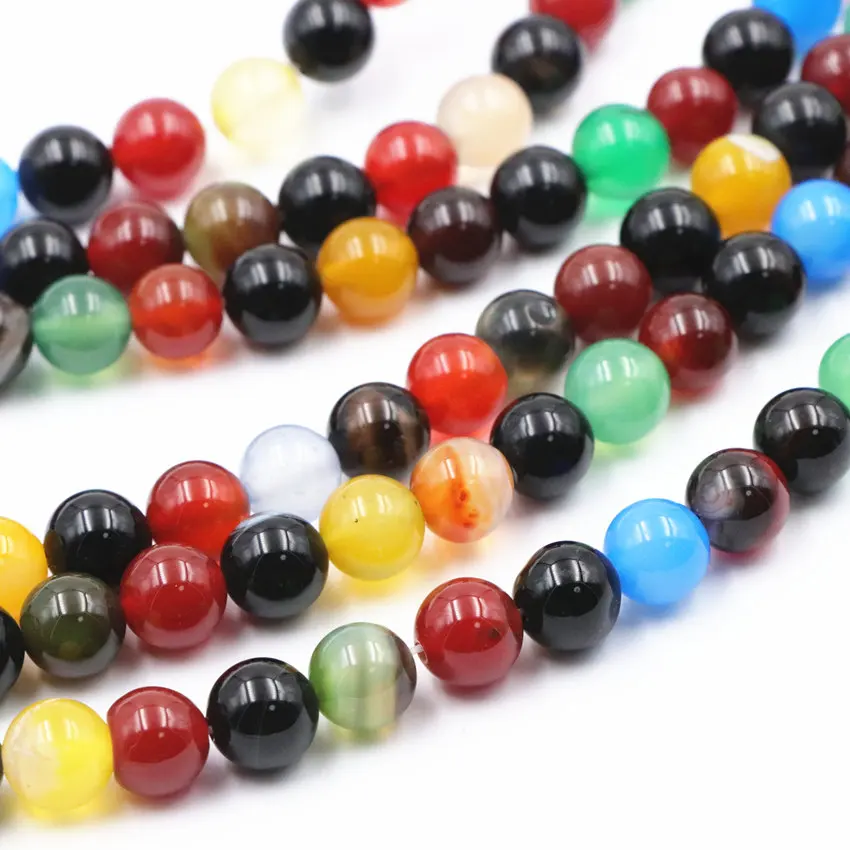 Charms Multicolor Round Natural Agates Loose Beads for Jewelry Making Stone 6mm 8mm 10mm 12mm Onyx Carnelian Findings 15inch A27 | Украшения
